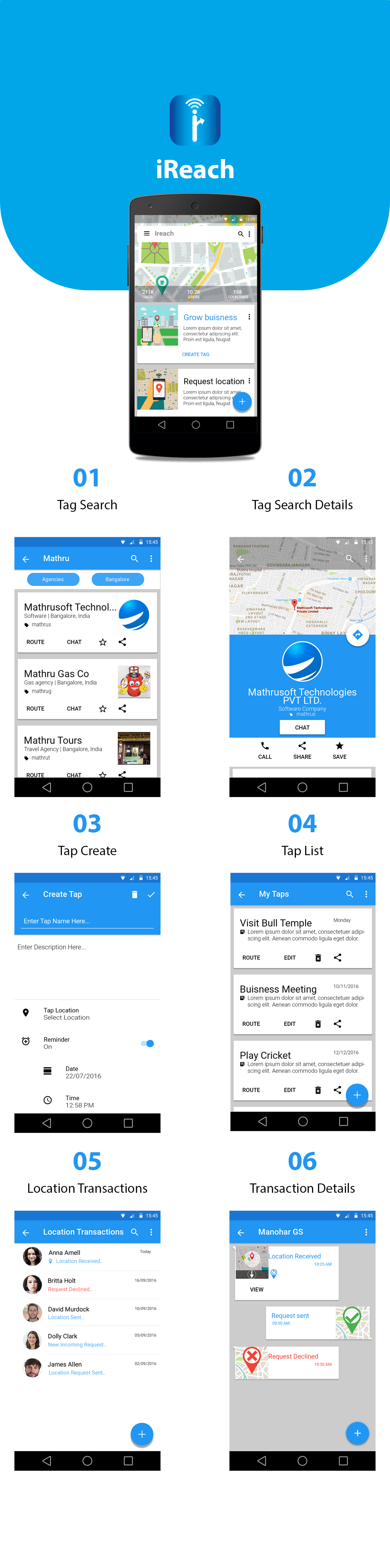 mathrusoft UI/UX design concept for iReach android application
